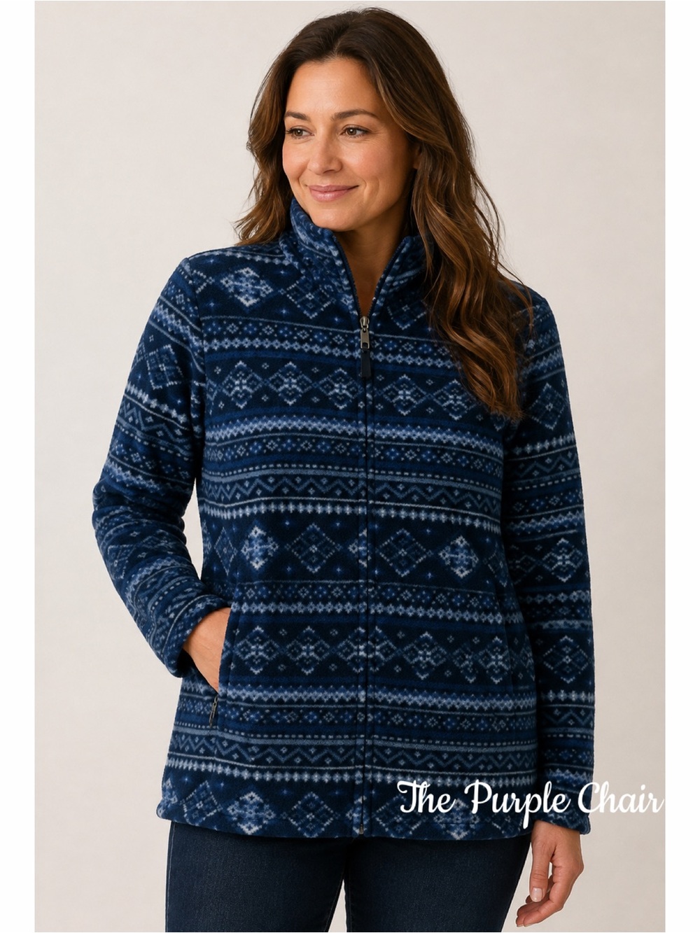 RIVER & ROSE NWT Blue/Multi Printed Long Sleeve Zip Up Fleece Jacket M